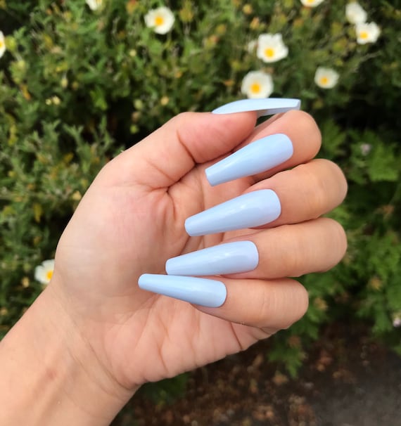 Baby Blue Press On Nails Blue Stick On Nails Simple False Etsy Baby Blue Press On Nails Blue Stick On Nails Simple False Etsy