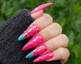 Water melon Press on nails - Fruit Stick on nails - Pink Fake nails - Kawaii nails - Summer nails - Green nails