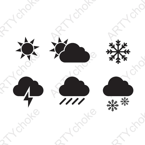 Weather Forecast Symbols Bundle. Files prepared for Cricut. SVG Clip Art. Digital files for instant download (eps, svg, pdf, dxf, png, jpeg)