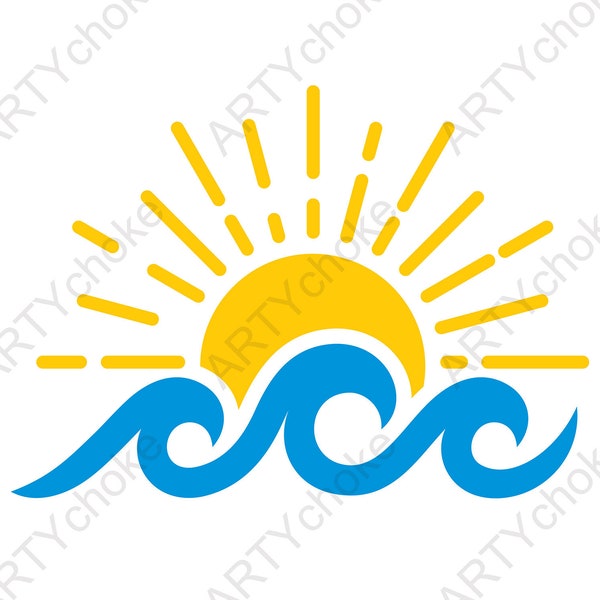 Sun and Sea. Wave. Files prepared for Cricut. SVG Clip Art. Digital file available for instant download (eps, svg, pdf, dxf, png, jpeg)