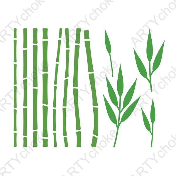 Bamboo Sticks and Leaves. Files prepared for Cricut. SVG Clip Art. Digital files available for download (eps, svg, pdf, dxf, png, jpeg)