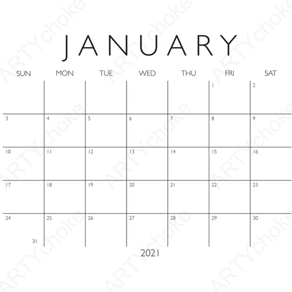 Full calendar 2021. Digital file available for instant download PDF