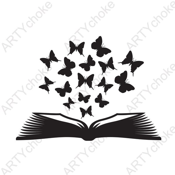 Book with butterflies. Files prepared for Cricut. SVG Clip Art. Digital file available for instant download (eps, svg, pdf, dxf, png, jpeg)