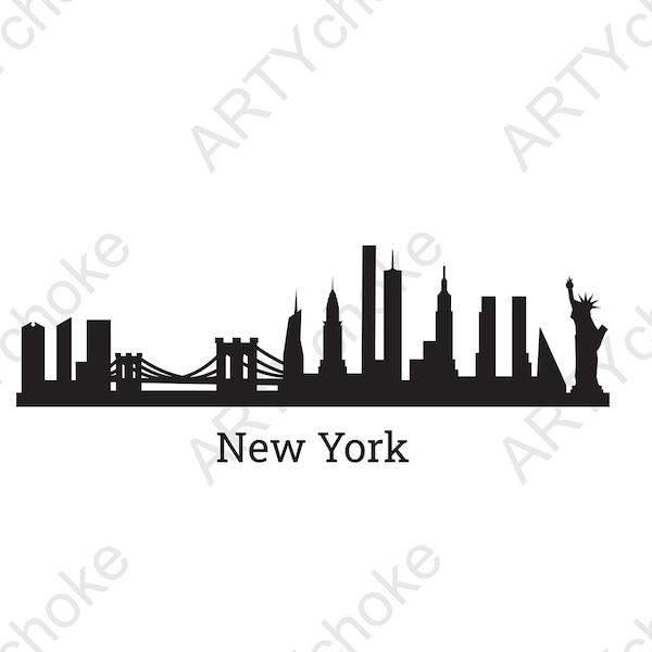 New York skyline. Files prepared for Cricut. SVG Clip Art. Digital file available for instant download (eps, svg, pdf, dxf, png, jpeg)