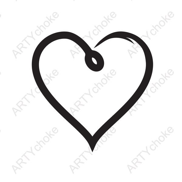 Fishing Hook. Heart. Files prepared for Cricut. SVG Clip Art. Digital file available for instant download (eps, svg, pdf, dxf, png, jpeg)