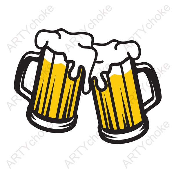 beer mugs toasting. Files prepared for Cricut. SVG Clip Art. Digital file available for instant download (eps, svg, pdf, dxf, png, jpeg)