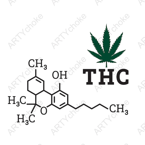 THC. Chemical formula. Files prepared for Cricut. Digital file available for instant download (eps, svg, pdf, dxf, png, jpeg)