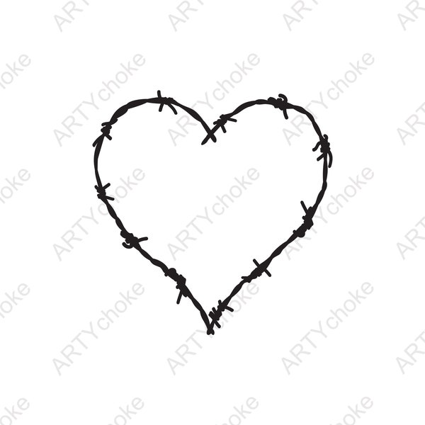Barb wire heart. Files prepared for Cricut. SVG Clip Art. Digital file available for instant download (eps, svg, pdf, dxf, png, jpeg)