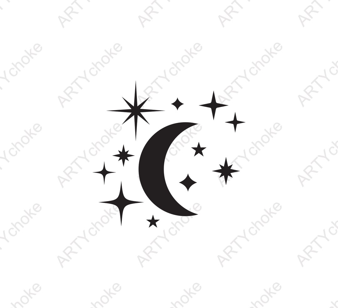 Moon and Stars. Files Prepared for Cricut. SVG Clip Art. Digital File Available for Instant