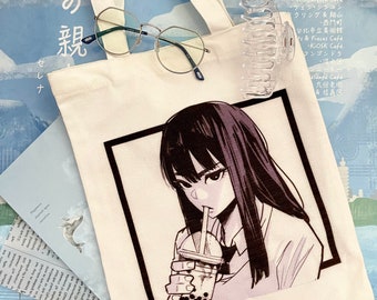 Cool Manga Girl Drinking Boba Tote Bag