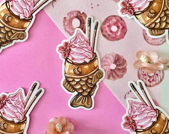 Sakura Ice Cream Taiyaki Aesthetic Anime Food Sticker