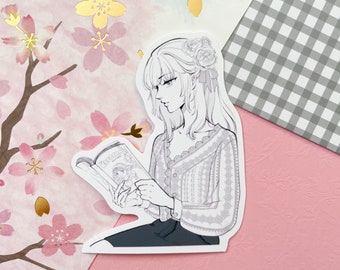 Reading Manga Girl Vinyl Sticker