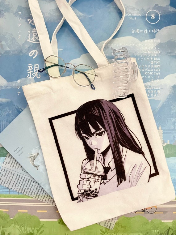 Cool Manga Girl Drinking Boba Tote Bag