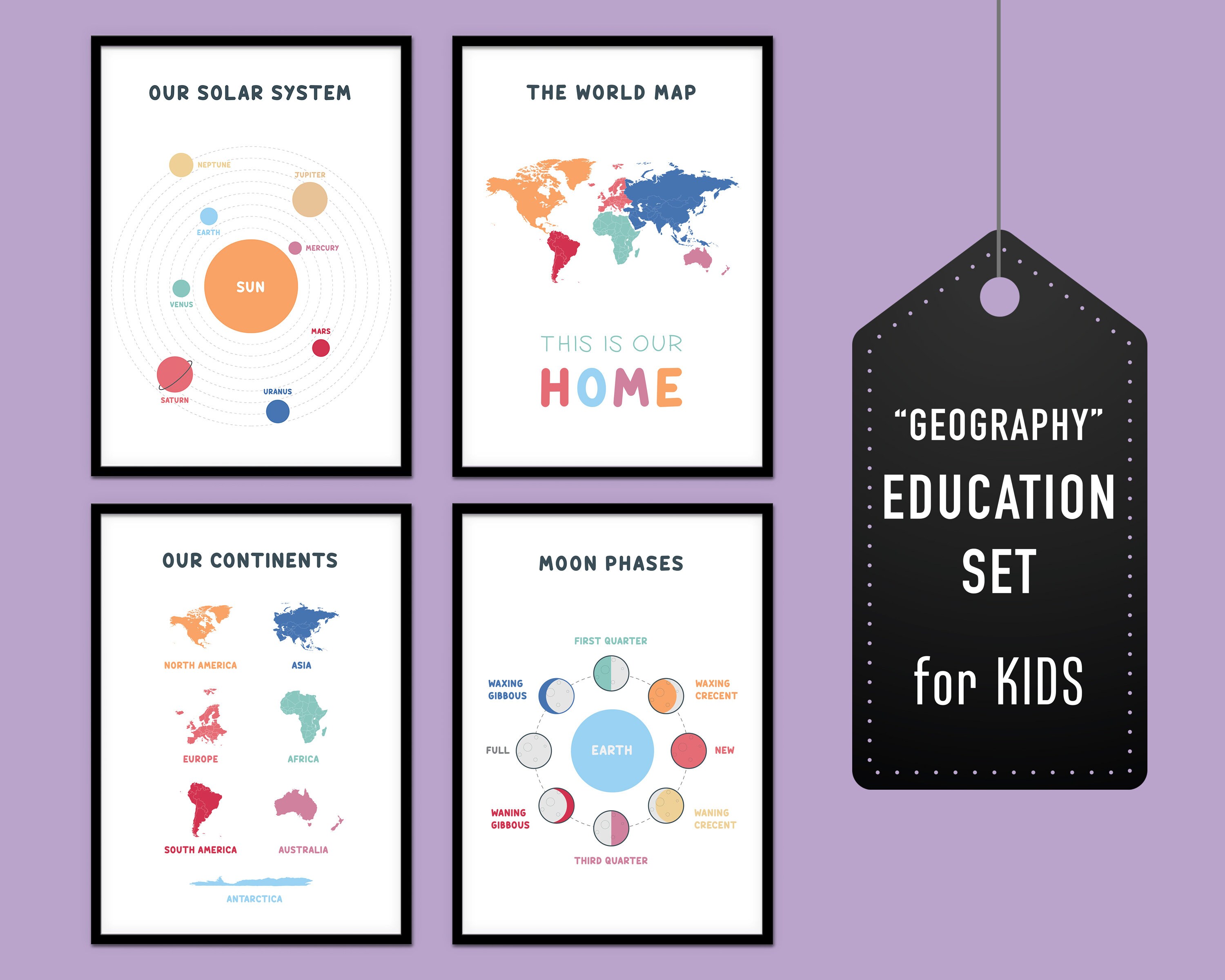 Kids Educational Prints Set Printable Wall Art Posters Etsy