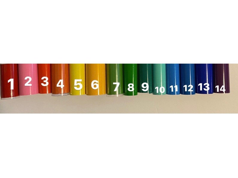 May include: A row of 14 colorful markers numbered 1 through 14. The markers are arranged in a rainbow pattern, starting with pink and ending with purple.