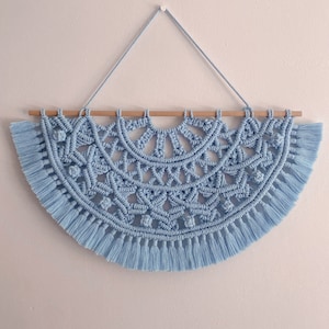 Handmade Macrame Half Mandala Wall Art: Light Blue Nursery Decor
