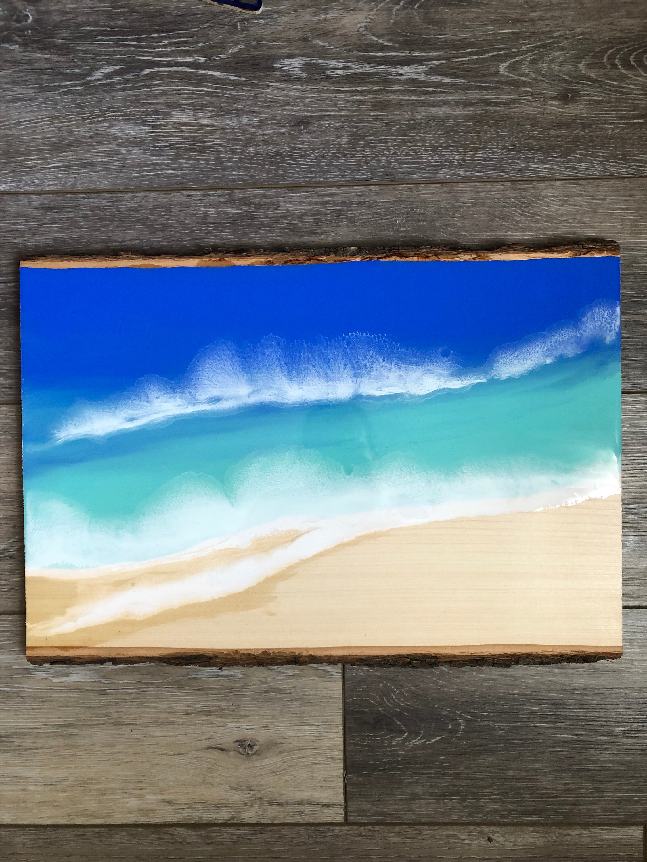 Seas The Day Ocean Resin Beach Art on Wood Plank Etsy
