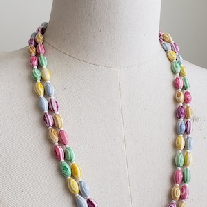 Vintage Pastel Candy Rope Beaded Necklace, Colorful Candy Plastic Bead Statement 52&quot; Necklace Jewelry