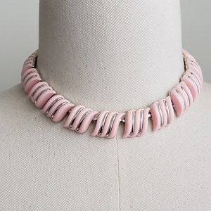 Vintage CORO Pink Lucite And Silver Statement Necklace, Pink CORO Adjustable Collar Choker Necklace Jewelry