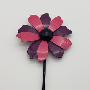 Vintage Large MOD Purple And Pink Enamel Flower Brooch, MOD Metal Enamel Brooch Pin Jewelry