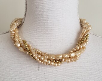 Vintage 14k Gold Genuine Rice Pearls Cluster Mesmerizing Necklace Set