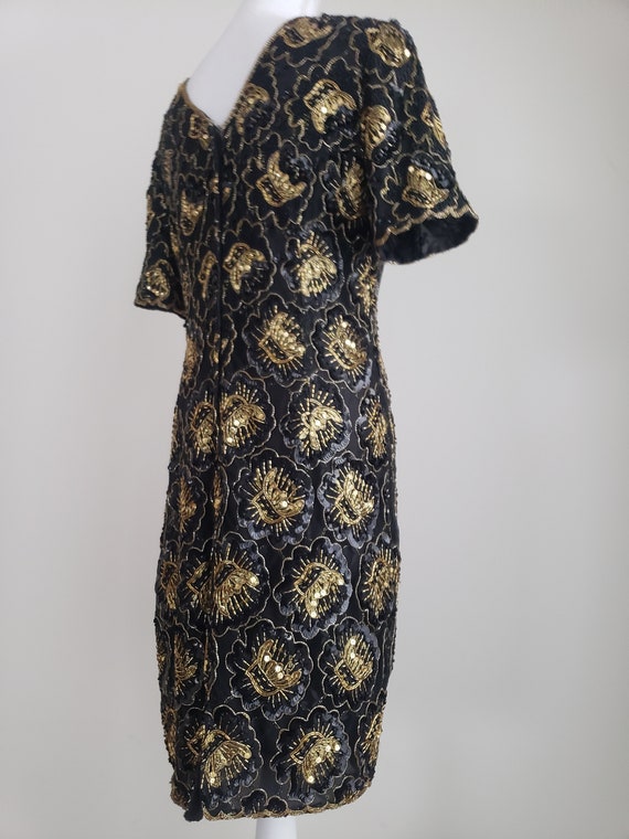 STENAY Black and Gold Beaded Dress, Vintage 1980’… - image 7