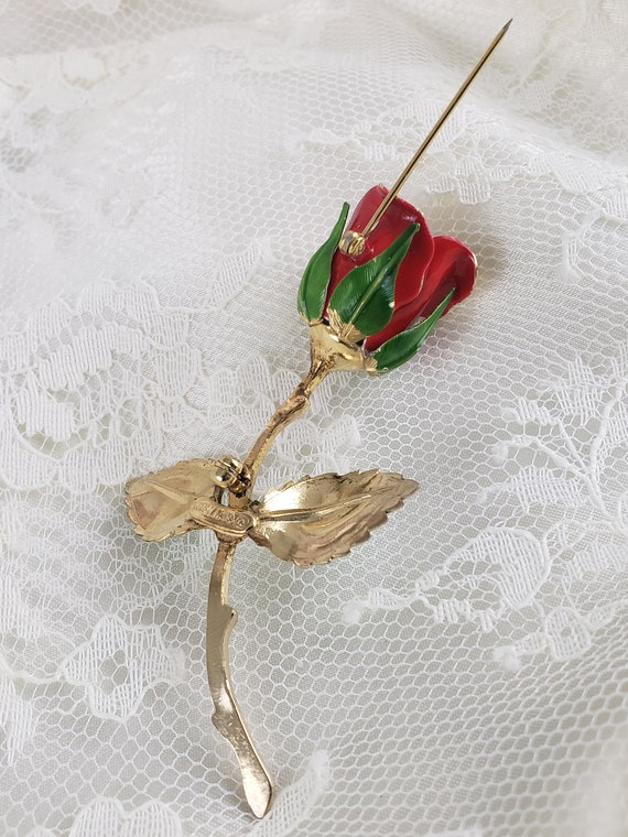 1950s Giovanni Enamel Rose Brooch - image 6