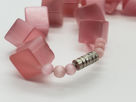 Vintage Pink Moonglow Glass Cube Beaded Necklace,… - image 5