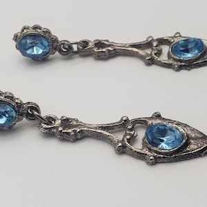Antique Art Deco Blue Paste Drop Earrings, 1920&#39;s Sparkling Blue Foiled Back Paste Pot Metal Post Earrings