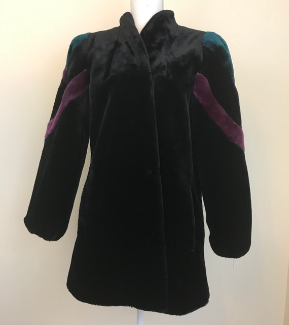 Vintage 70s Borgana Faux Fur Color Block Puff Slee