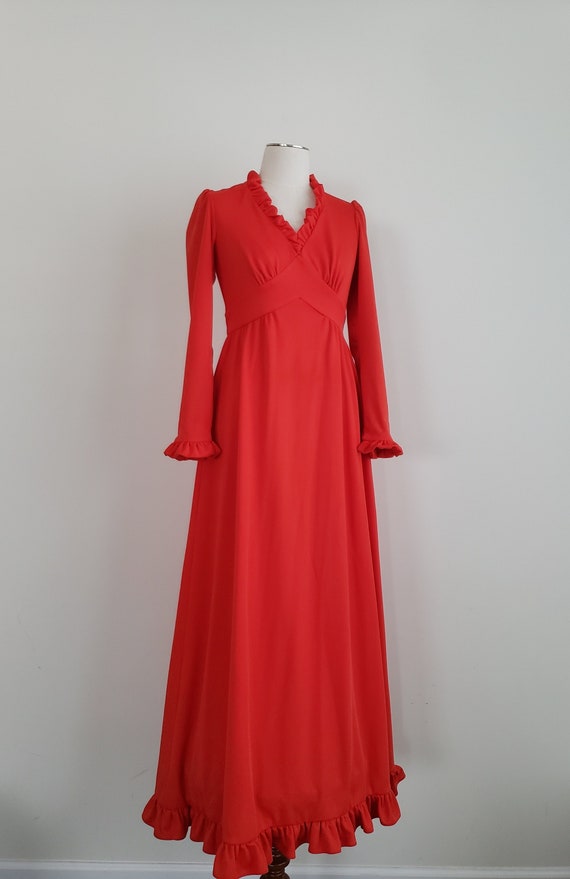 Vintage 1970s ILGWU Union Made Red Gown, ILGWU Red