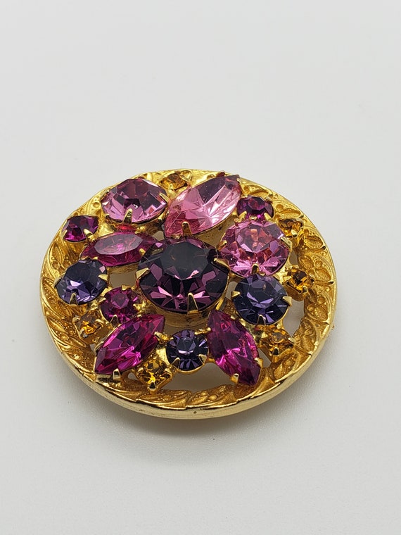 Vintage Purple And Pink Crystal Rhinestone Gold G… - image 3