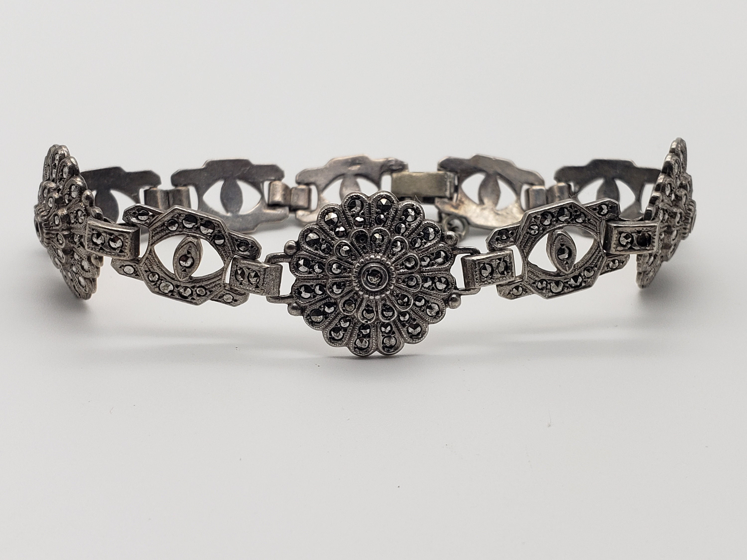 Vintage KD Sterling Silver Marcasite Bracelet, Vintage