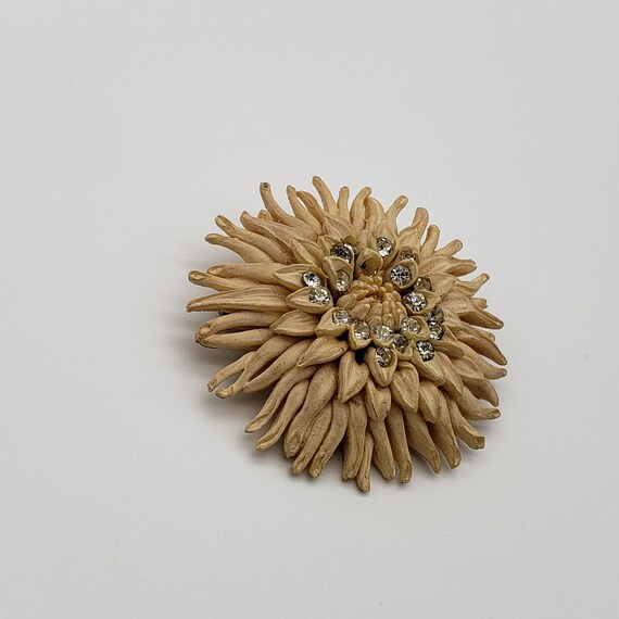 1930's Carved Beige Celluloid Floral Rhinestone B… - image 5