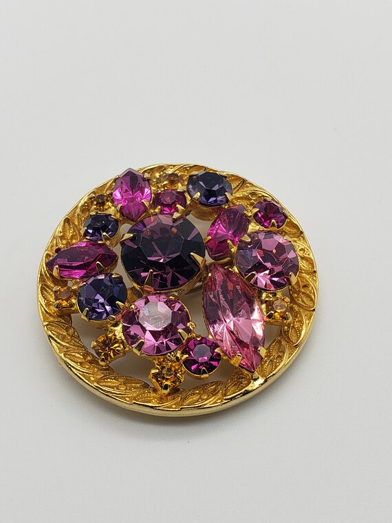 Vintage Purple And Pink Crystal Rhinestone Gold G… - image 5