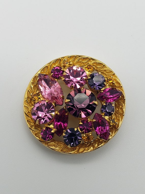 Vintage Purple And Pink Crystal Rhinestone Gold G… - image 1