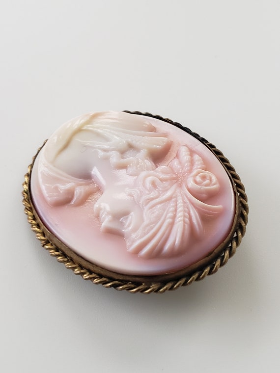 Antique Edwardian Molded Pink Glass Cameo Brass Gilt … Gem