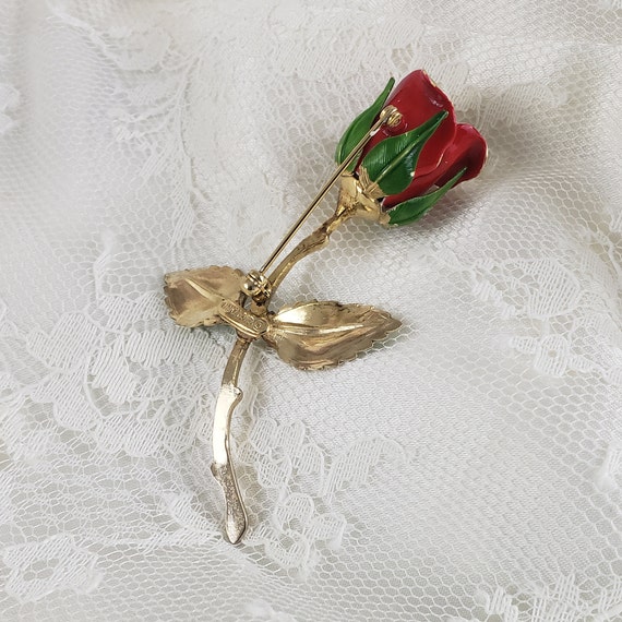 1950s Giovanni Enamel Rose Brooch - image 4