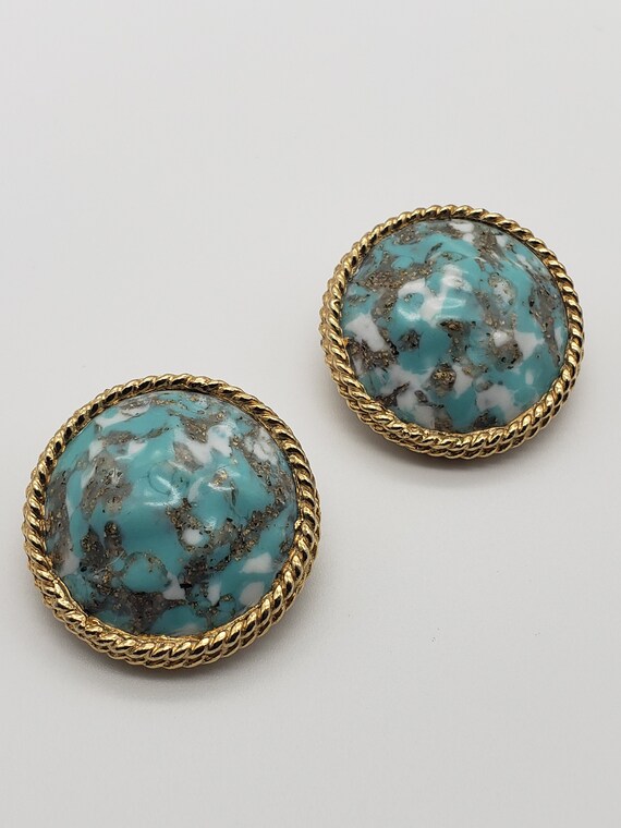 Vintage KRAMER Turquoise Art Glass Circle Earring… - image 2