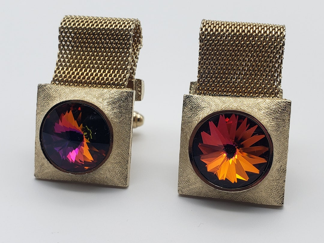 Épingle De Cravate Vintage Avec Chaîne - Verre Volcano Rivoli - Style Ancien Mariage