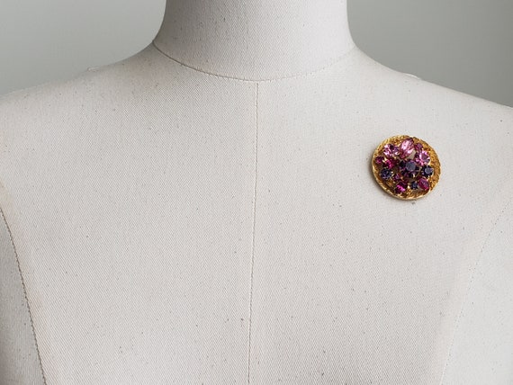 Vintage Purple And Pink Crystal Rhinestone Gold G… - image 2