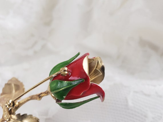 1950s Giovanni Enamel Rose Brooch - image 3