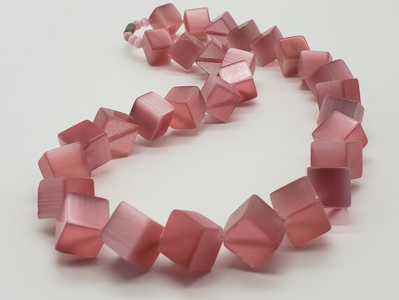 Vintage Pink Moonglow Glass Cube Beaded Necklace,… - image 2