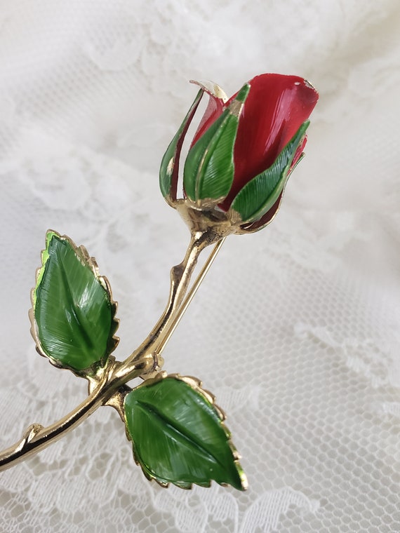 1950s Giovanni Enamel Rose Brooch - image 2