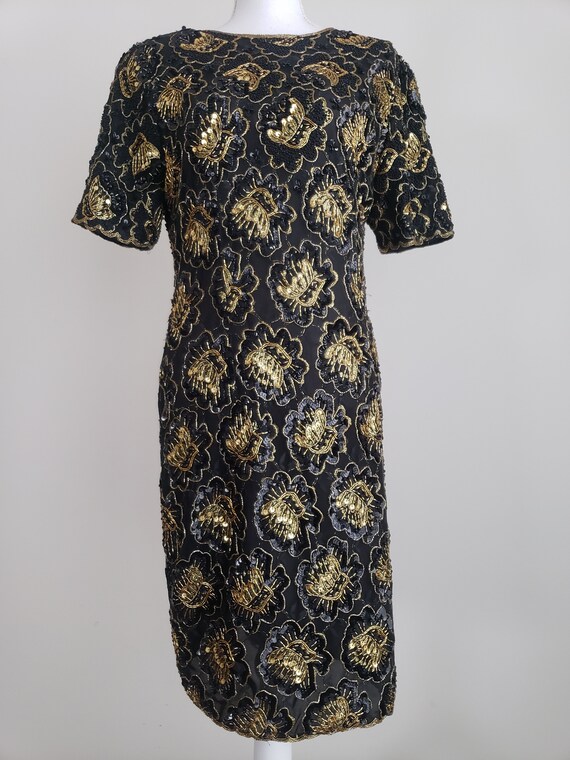 STENAY Black and Gold Beaded Dress, Vintage 1980’… - image 1