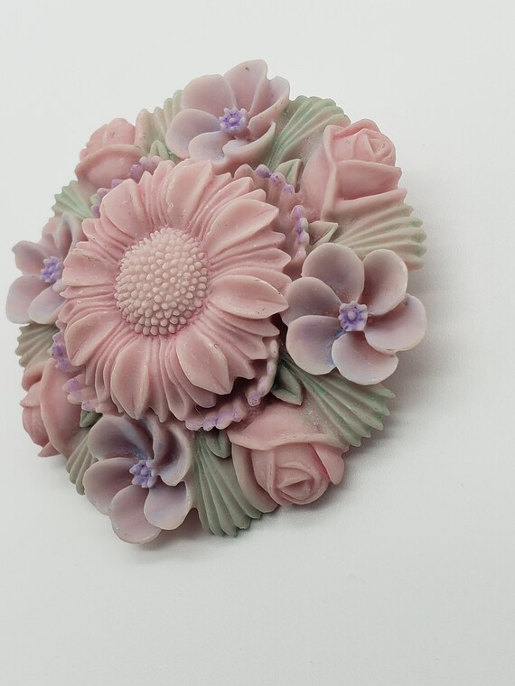 Vintage Pink Purple And Green Molded Plastic Flor… - image 4