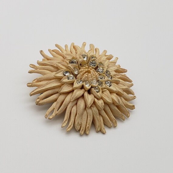 1930's Carved Beige Celluloid Floral Rhinestone B… - image 3