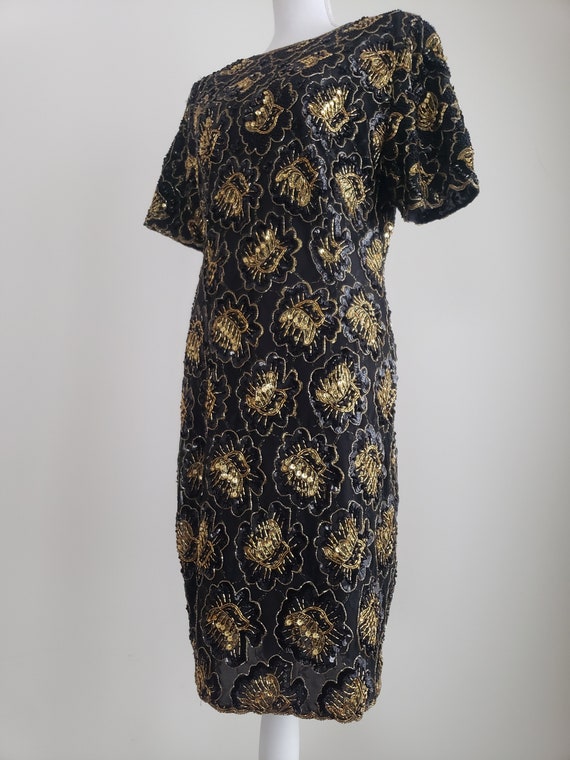STENAY Black and Gold Beaded Dress, Vintage 1980’… - image 2