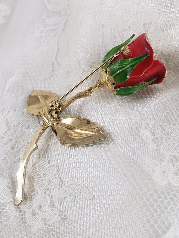 1950s Giovanni Enamel Rose Brooch - image 5