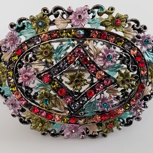 Enamel Vintage Cuff Bracelet, Floral Enamel & Silver Tone Cuff, Filigree Design, Multicolor Rhinestones
